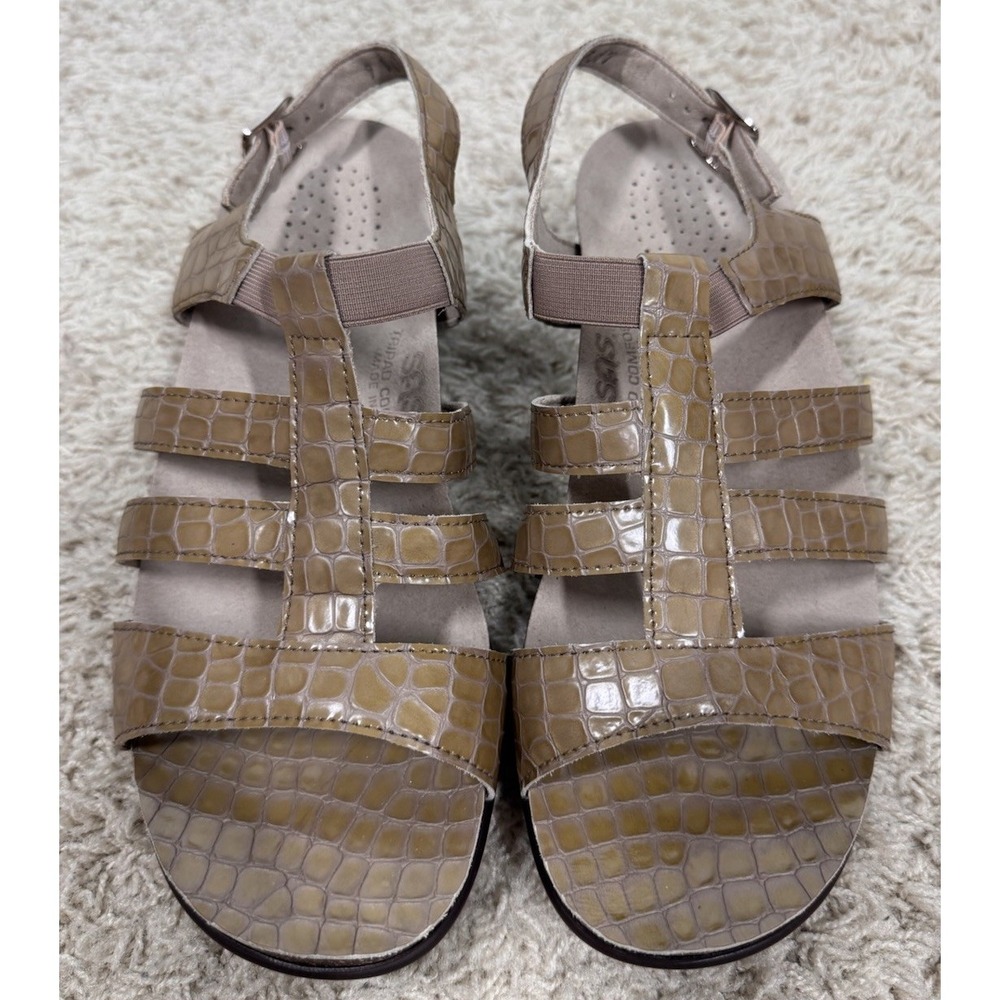 SAS Allegro Beige Patent Leather Croc Embossed Ankle Strap Sandals Women's 9WW